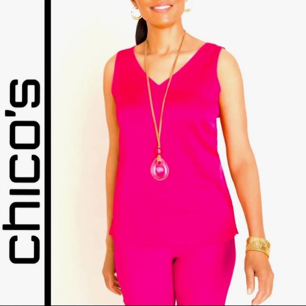 Chico"s Hot Pink V-Neck Satin Tank - Small - NWOT